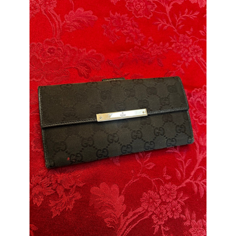 Gucci Black Monogram Canvas & Leather Long Snap Wallet with Silver Accent - Picture 2 of 12